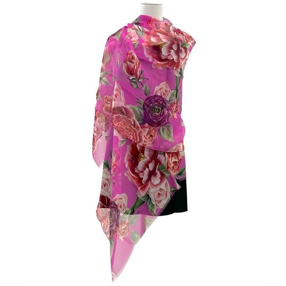Dolce & Gabbana Floral Rose printed luxury lightweight silk scarf Pink - Picture 2 of 10